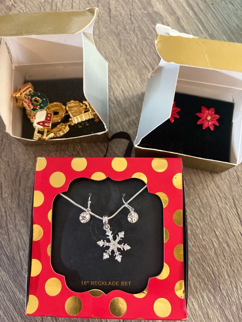 Silver Snowflake Pendant Necklace Set - Silver Tone- Christmas bundle